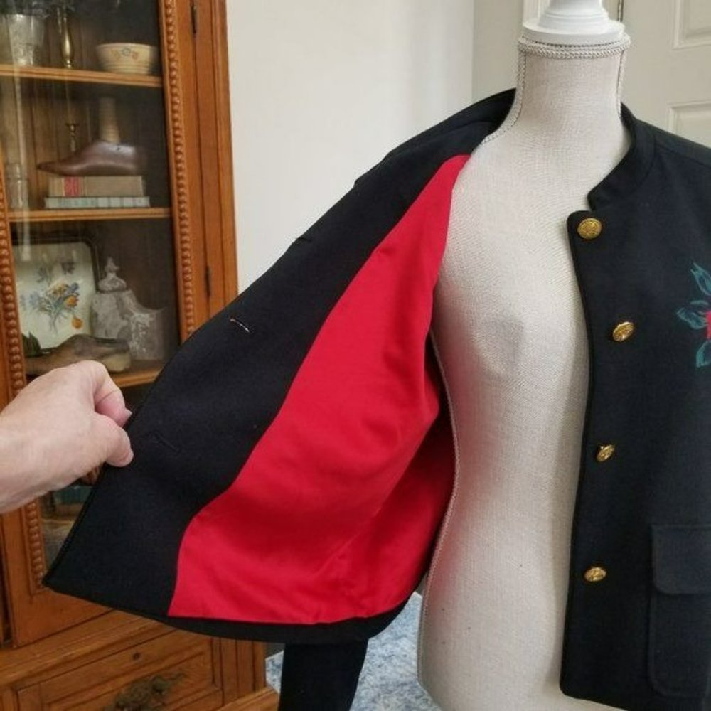 a new day Long Sleeve Jacket Gold Buttons Red Lining Floral Embroidery Size 16 - Picture 9 of 12